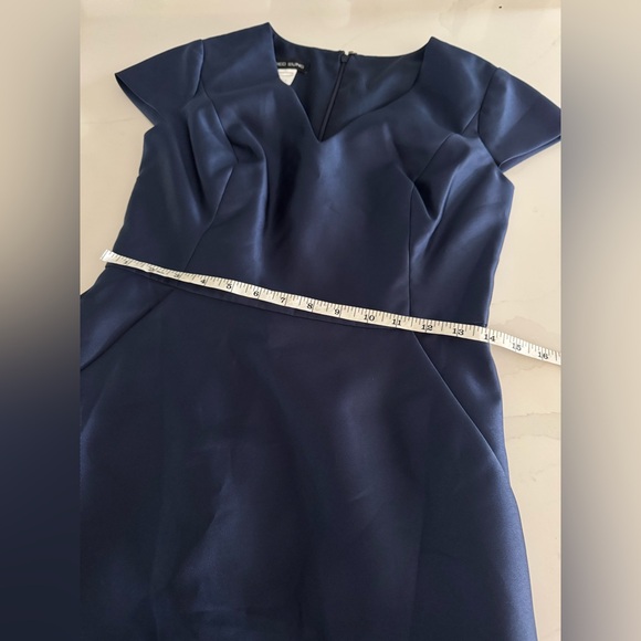 NEW | ALFRED SUNG | Cap Sleeve V-Neck Satin Dress In Midnight Blue | Sz 6 - Picture 8 of 8